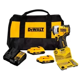 ATORN DE IMPACTO ATOMIC 20V DEWALT+ SET 100 PZAS TALADRAR Y ATORNILLAR