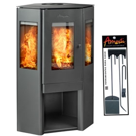Estufa A Leña Amesti Corner 650 200 M2 Calefaccion Salida 6" + Set De Herramientas