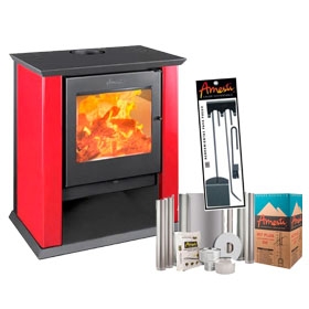 Estufa A Leña Classic 500 Color Rojo + Kit De Instalacion Vertical 6"